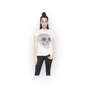 Rare: Lauren Moshi ★ Suki Mini Star Skull Burnout Tee Shirt ★ Vintage Inspired ★